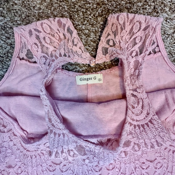 Ginger G Lace Overlay Pink Lined Stretch Dress, Size S - Picture 8 of 12